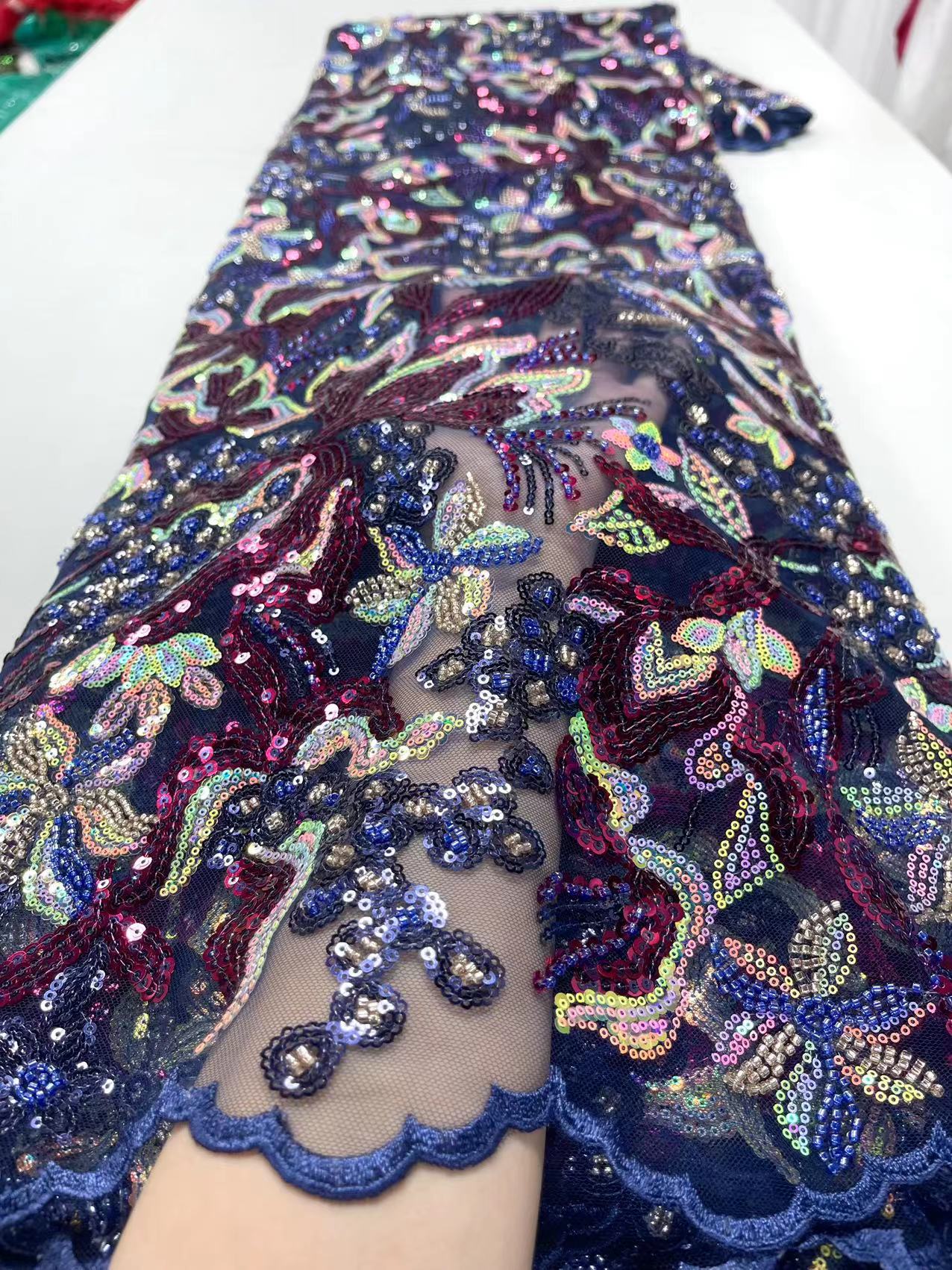French Tulle Sequins Lace Fabric