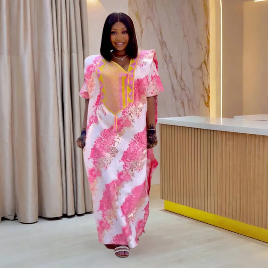 Tropical luxury kaftan dress for women, elegant resort wear with vibrant prints and flowy fabric
