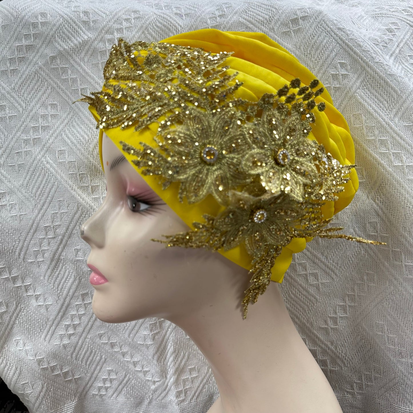 Double Bow Turban Cap With Sequins
