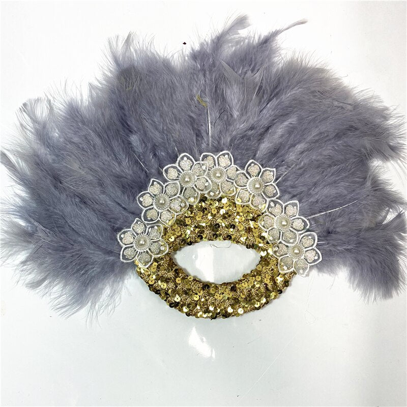 Turkey Feather Fan With Sequins