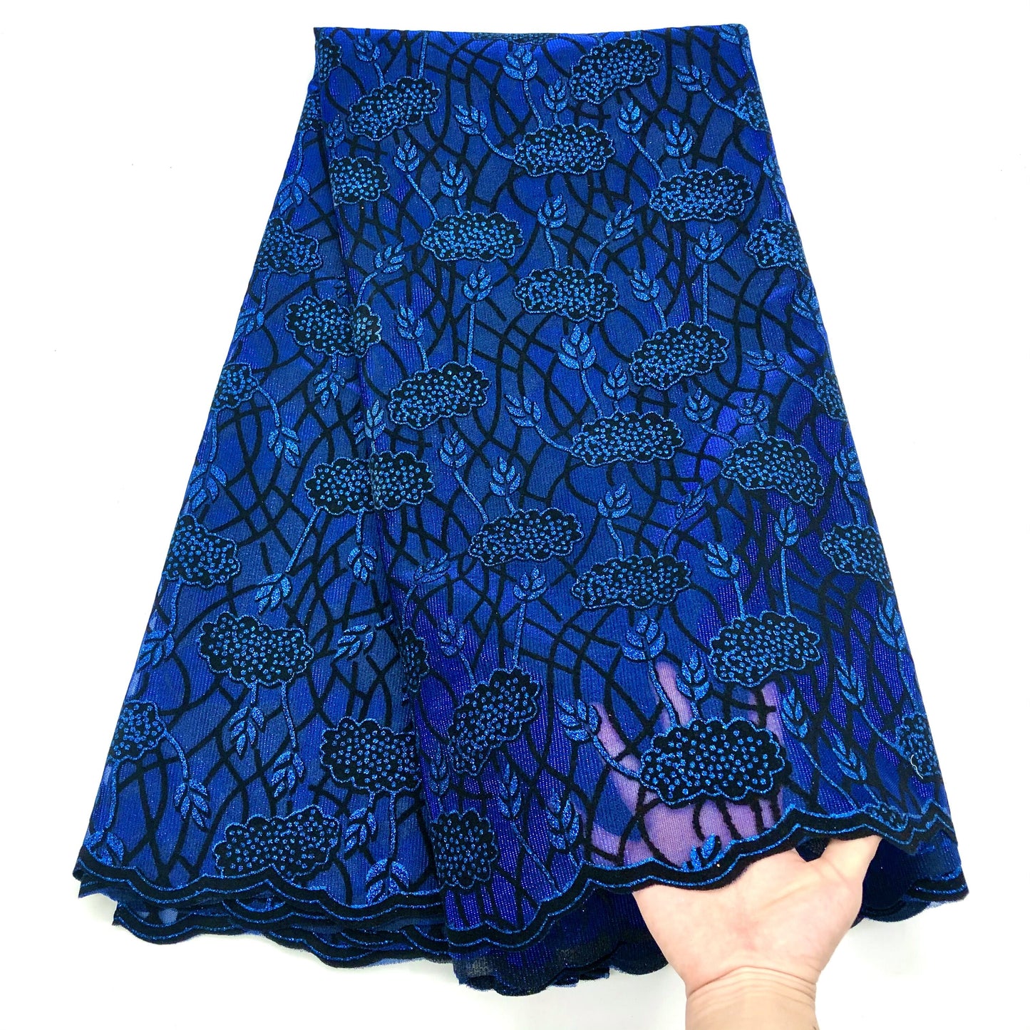 Latest Design Flocking Velvet French Net Lace Fabric High Quality Sequins Embroidery Nigerian Lace Material Asoebi For Wedding