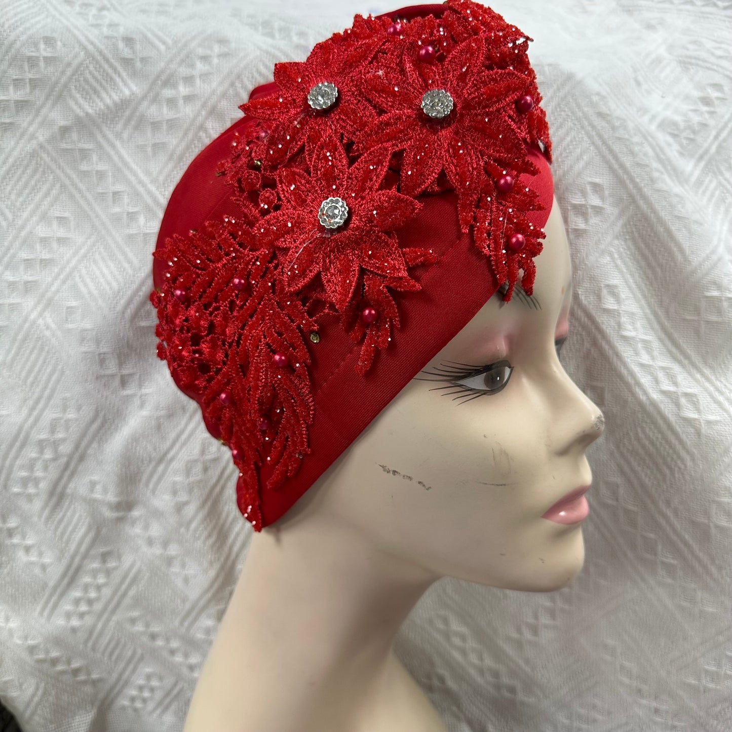 Double Bow Turban Cap With Sequins