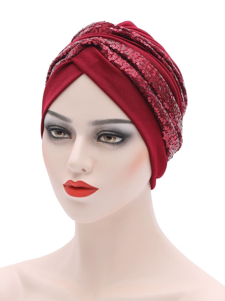 Sequin Pleated Turban Headtie