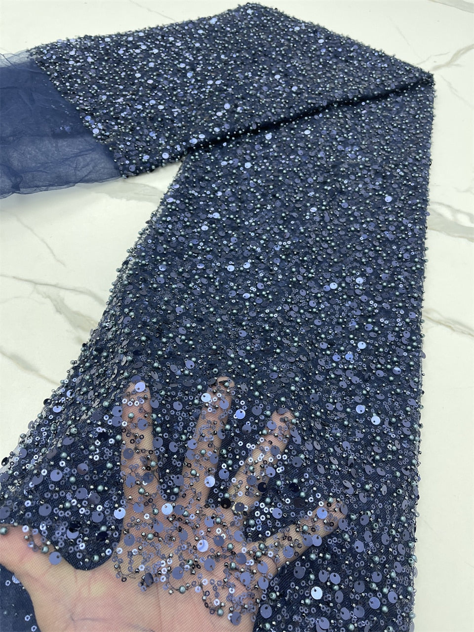 Navy Sequins Swiss Lace