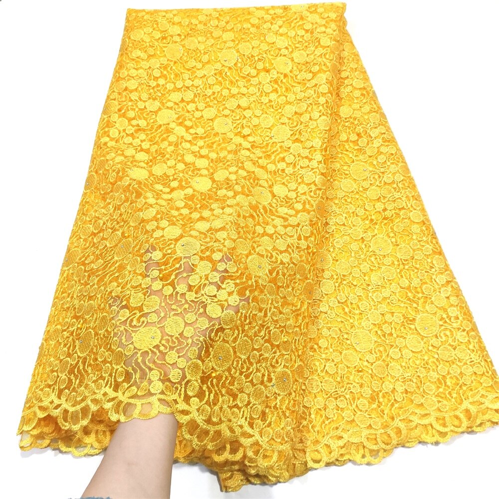 Stones African Lace Fabric 5 Yards Yellow High Quality French Tulle Net Lace Material Nigerian Women Asoebi Wedding Fabrics