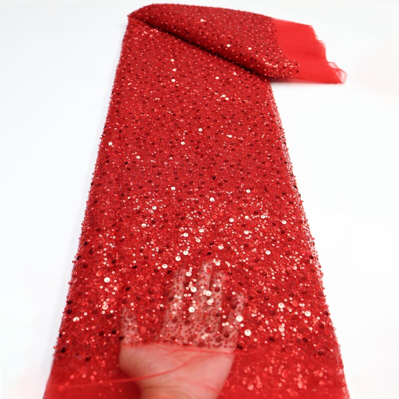 Red Sequins Swiss Lace
