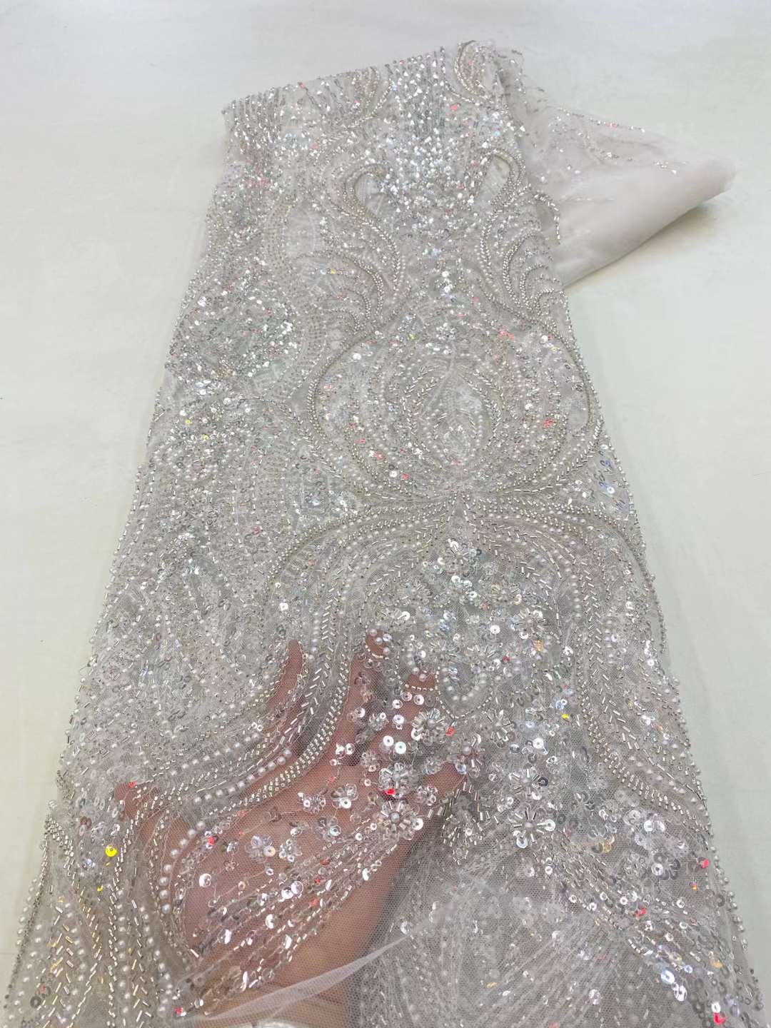 Luxury Beads Sequence African Lace Fabric 5 Yards 2023 High Quality French Tulle Sequins Nigerian Asoebi Wedding Fabrics Sewing