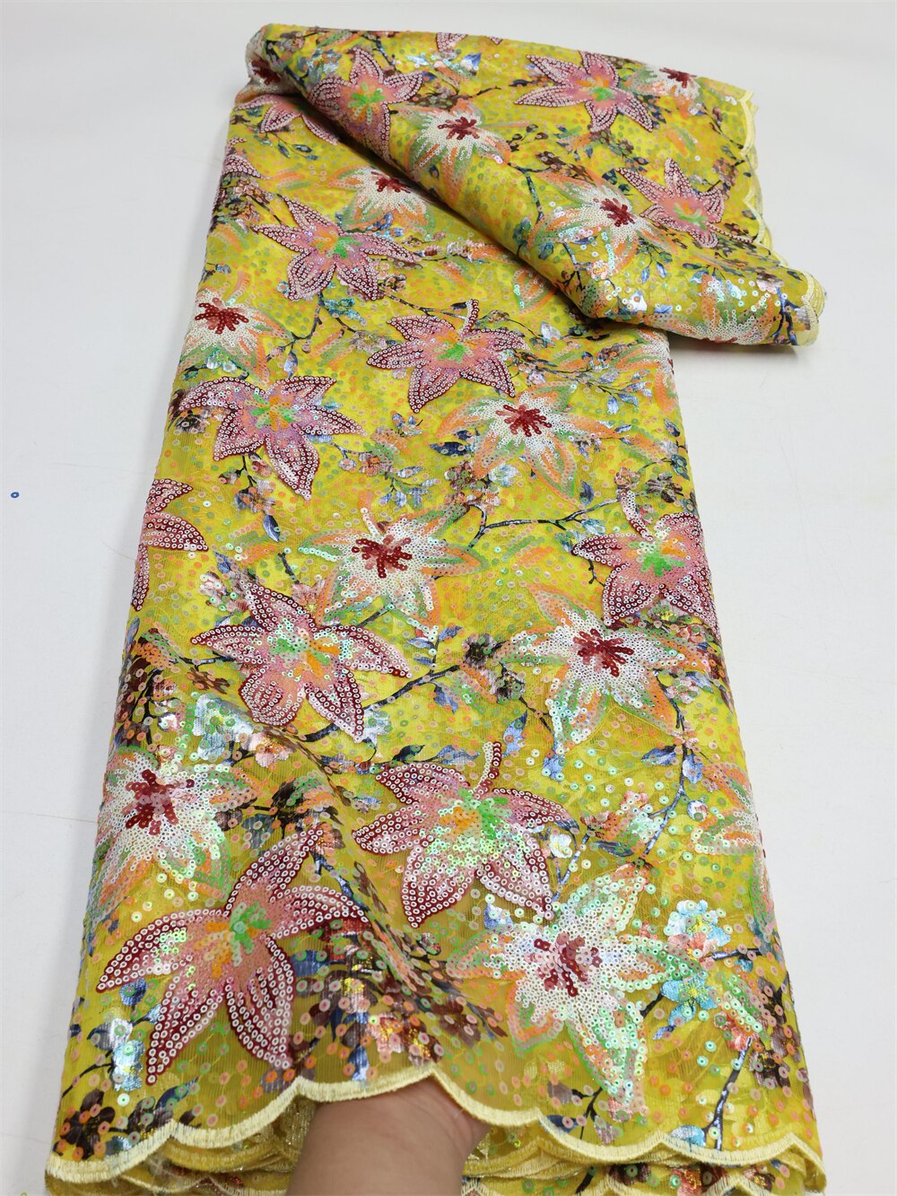 Latest Flocking African Lace Fabric With Sequins French Net Mesh Velvet Material Lace Fabric For Asoebi Evening Dress Sew LY1362