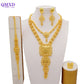 Trendy Nigerian Dubai Gold Color Jewelry Set For Women Tassel Long Chain Bridal Long Necklace Bracelet Earring Ring Wedding Sets