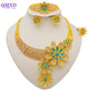 Trendy Nigerian Dubai Gold Color Jewelry Set For Women Tassel Long Chain Bridal Long Necklace Bracelet Earring Ring Wedding Sets