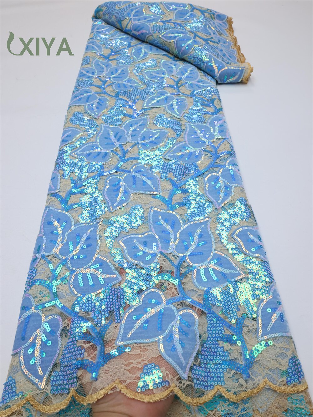 XIYA African Velvet Sequins Lace Fabric 5 Yards 2022 High Quality Soft French Tulle Nigerian Wedding Asoebi Women Dress LY749-4