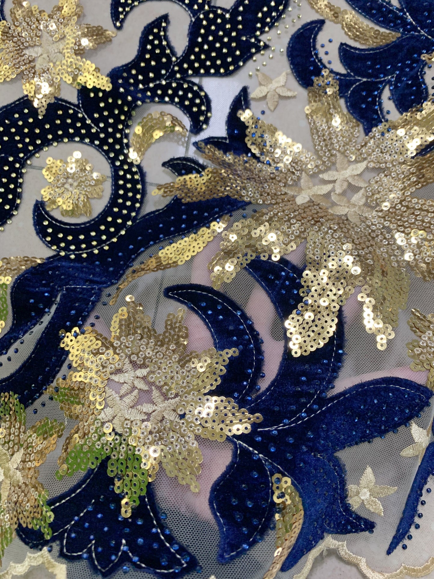 French Velvet Lace Fabric With Stones 5 Yards