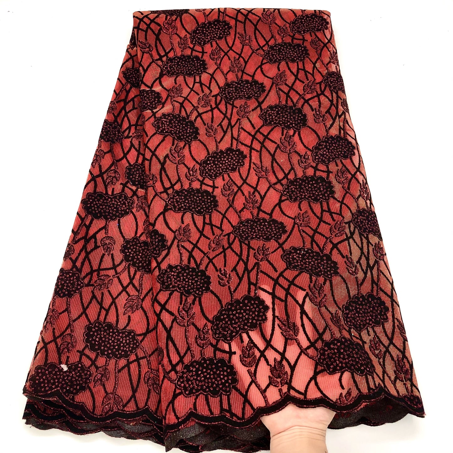 Latest Design Flocking Velvet French Net Lace Fabric High Quality Sequins Embroidery Nigerian Lace Material Asoebi For Wedding