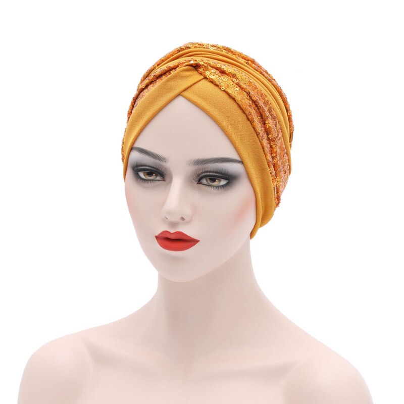 Sequin Pleated Turban Headtie
