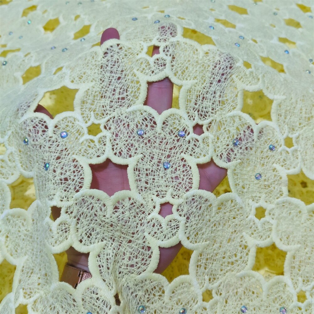 Stones African Lace Fabric 5 Yards Yellow High Quality French Tulle Net Lace Material Nigerian Women Asoebi Wedding Fabrics