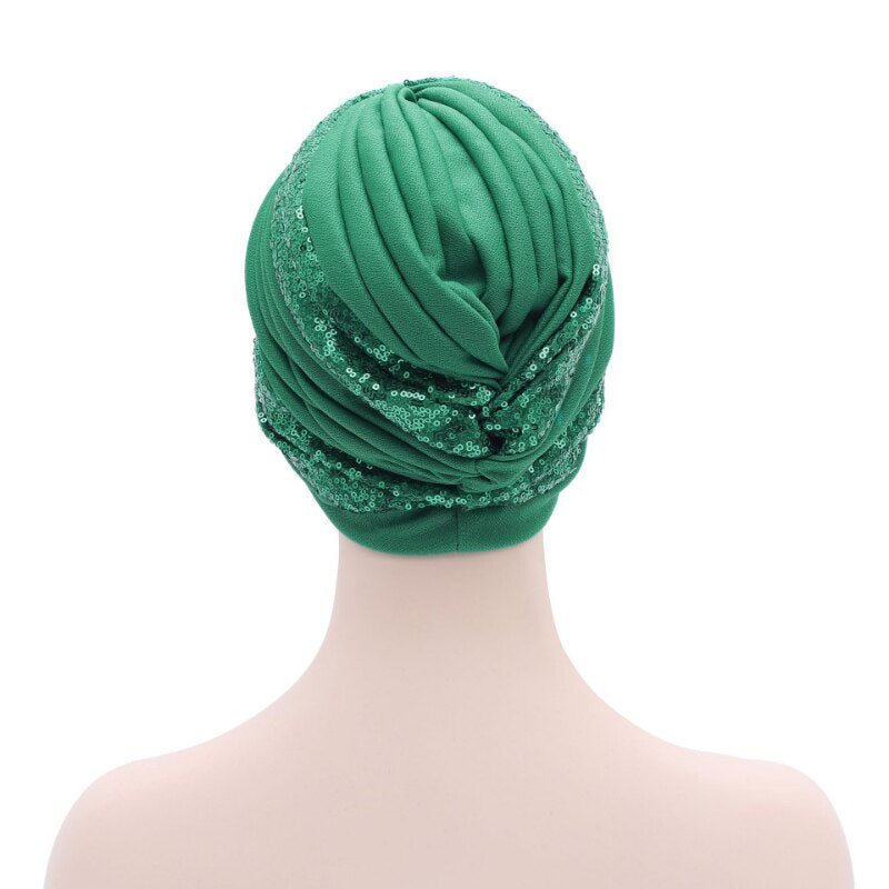 Sequin Pleated Turban Headtie