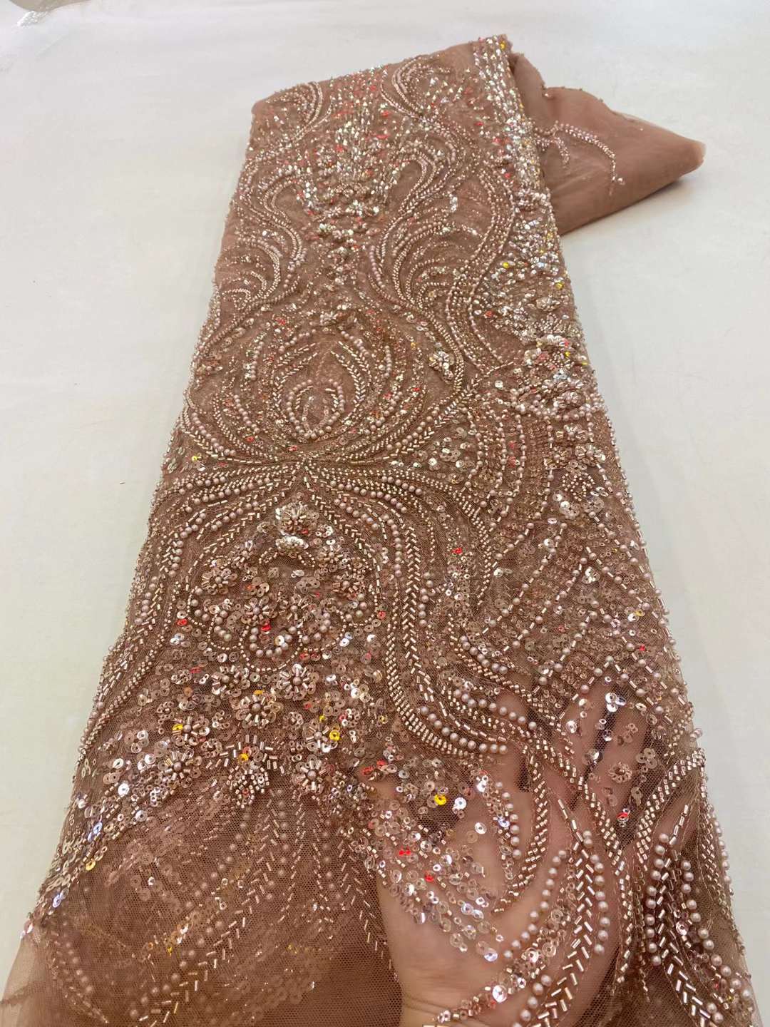 Luxury Beads Sequence African Lace Fabric 5 Yards 2023 High Quality French Tulle Sequins Nigerian Asoebi Wedding Fabrics Sewing