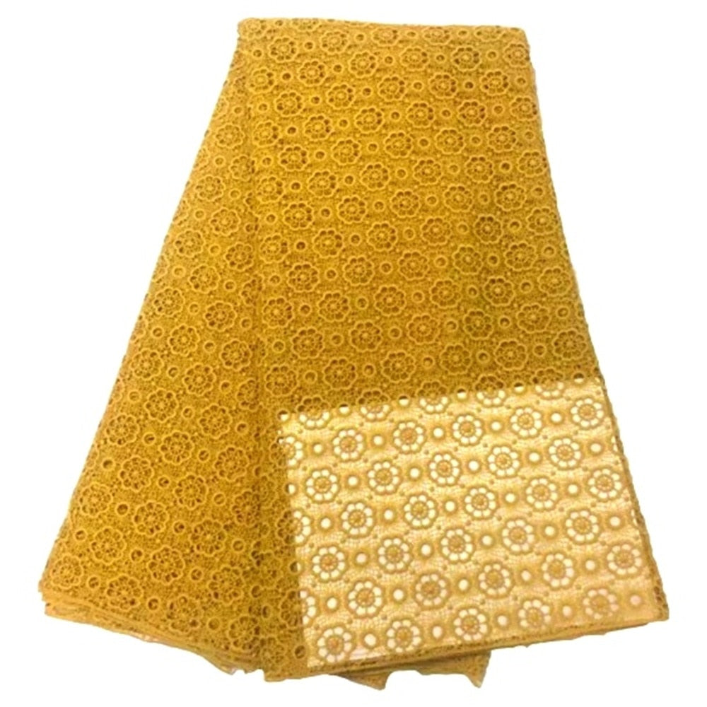 Stones African Lace Fabric 5 Yards Yellow High Quality French Tulle Net Lace Material Nigerian Women Asoebi Wedding Fabrics