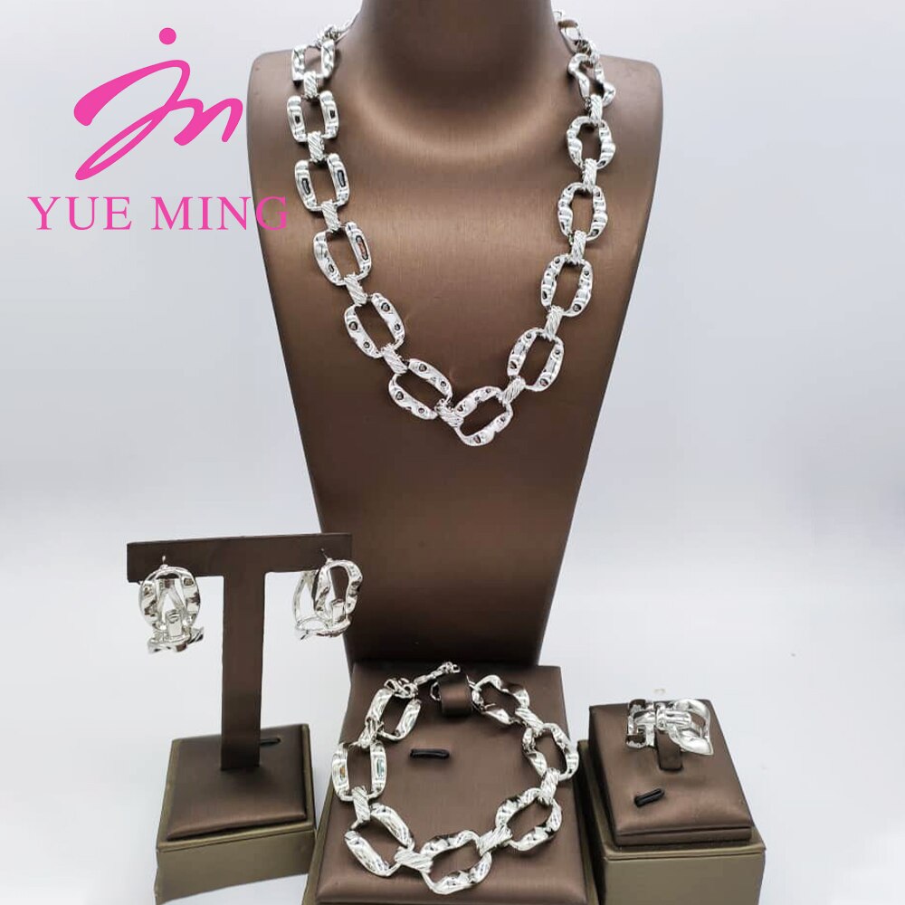 Nigerian Wedding Jewelry Set Gold Plated Copper Chain Dubai African Necklace Bracelet Rings Fashion Bridal Earrings For Women