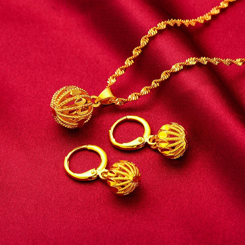 Dubai Gold Color Necklace and Earring Sets