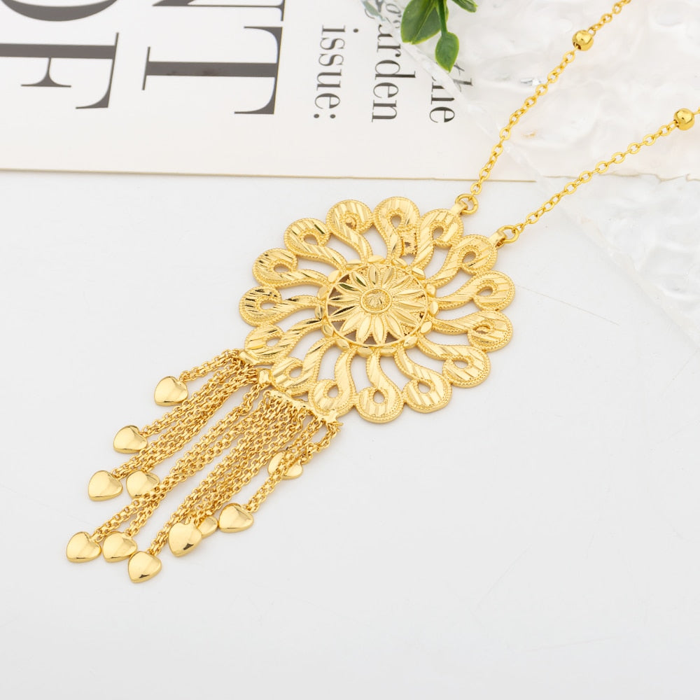 Ethiopian African Jewelry Set for Women Round Necklace Earrings Luxury Chain 18K Gold Plated Nigerian Dubai Fashon Jewelry Gift