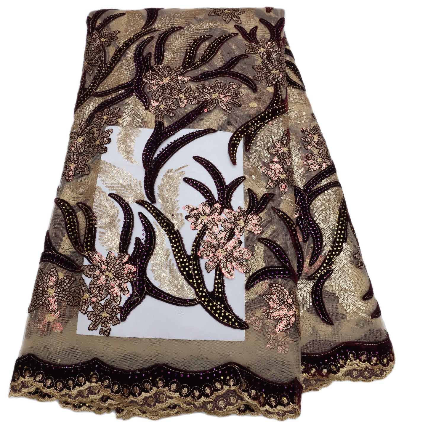 French Velvet Lace Fabric With Stones 5 Yards