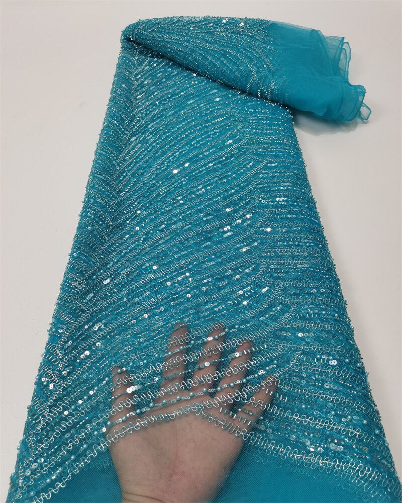 Madison Luxury Sequence African Lace Fabric 5 Yards 2022 High Quality French Tulle Sequins Nigerian Asoebi Wedding Fabric