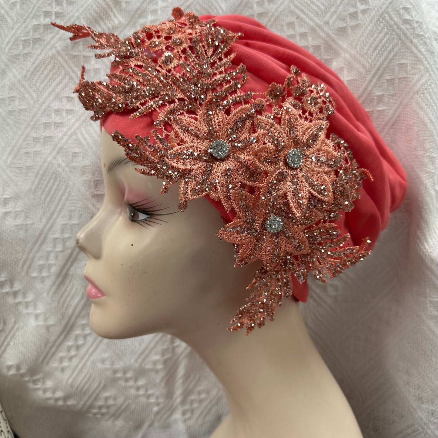 Double Bow Turban Cap With Sequins