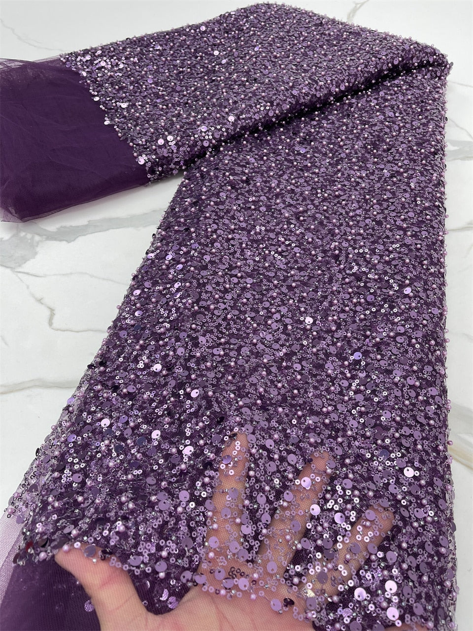 Grape Purple Sequins Swiss Lace