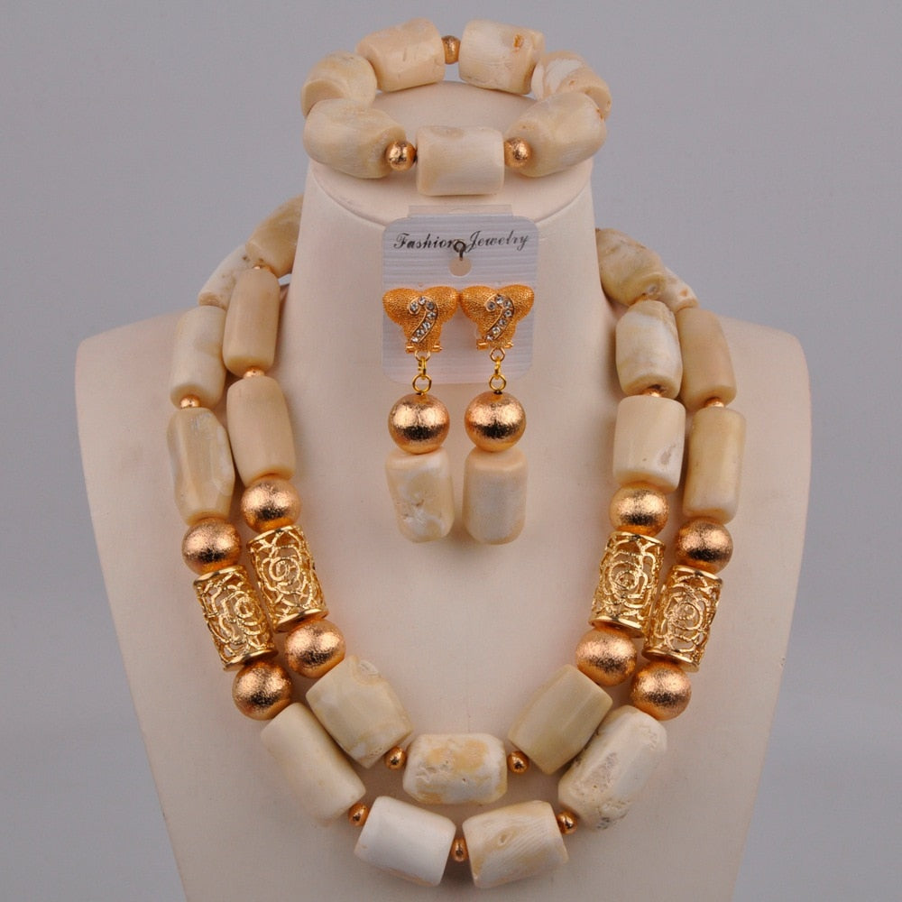 White Original Coral Necklace Nigerian Wedding Bridal African Beads Jewelry Set