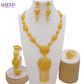 Trendy Nigerian Dubai Gold Color Jewelry Set For Women Tassel Long Chain Bridal Long Necklace Bracelet Earring Ring Wedding Sets