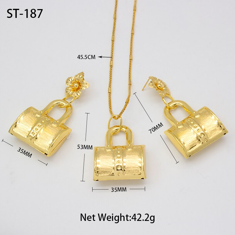 Dubai Gold Plated Jewelry Set Bag Pattern Drop Earrings Necklace Pendant Sets