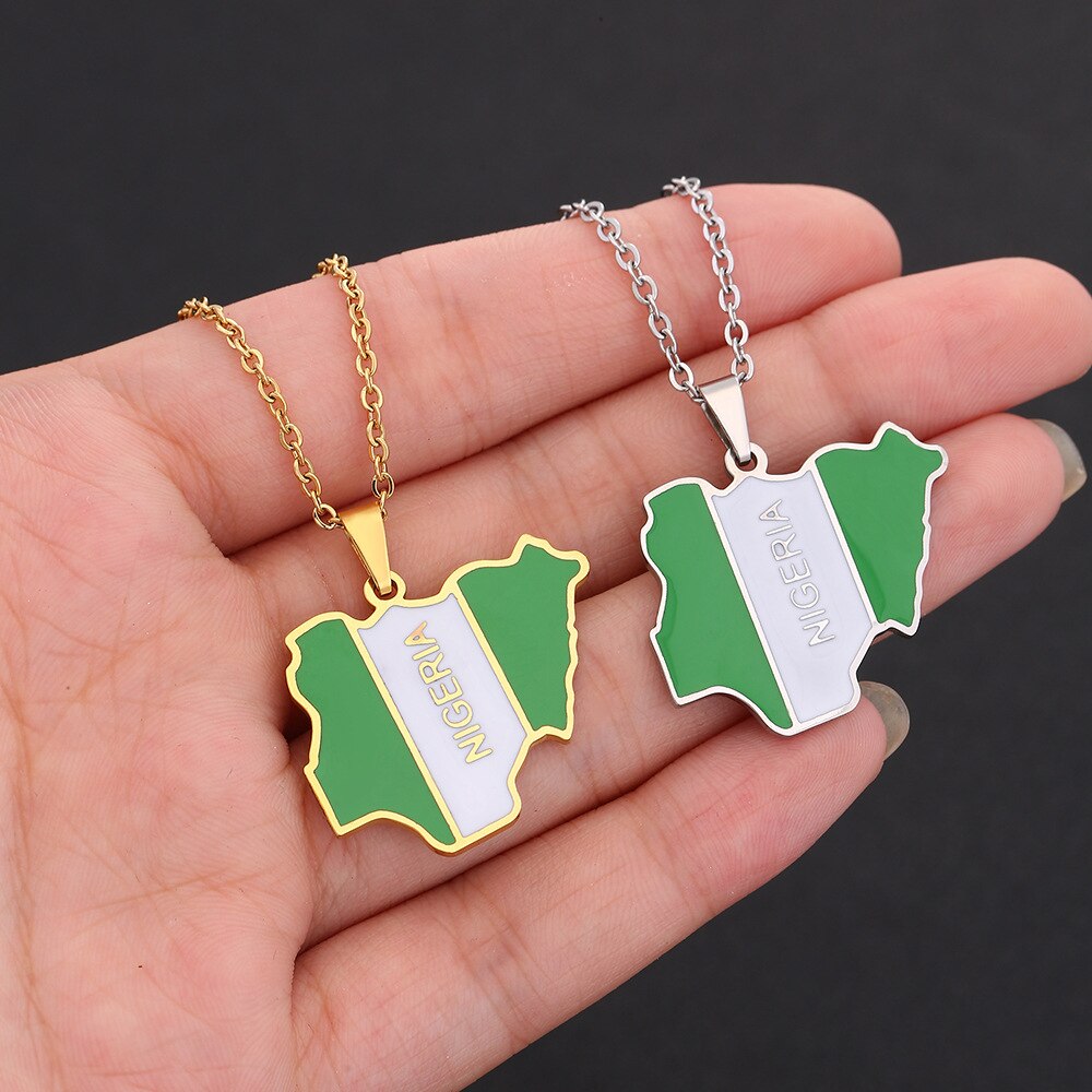 Gold Plated Stainless Steel Nigerian Map Pendant Necklace Unisex