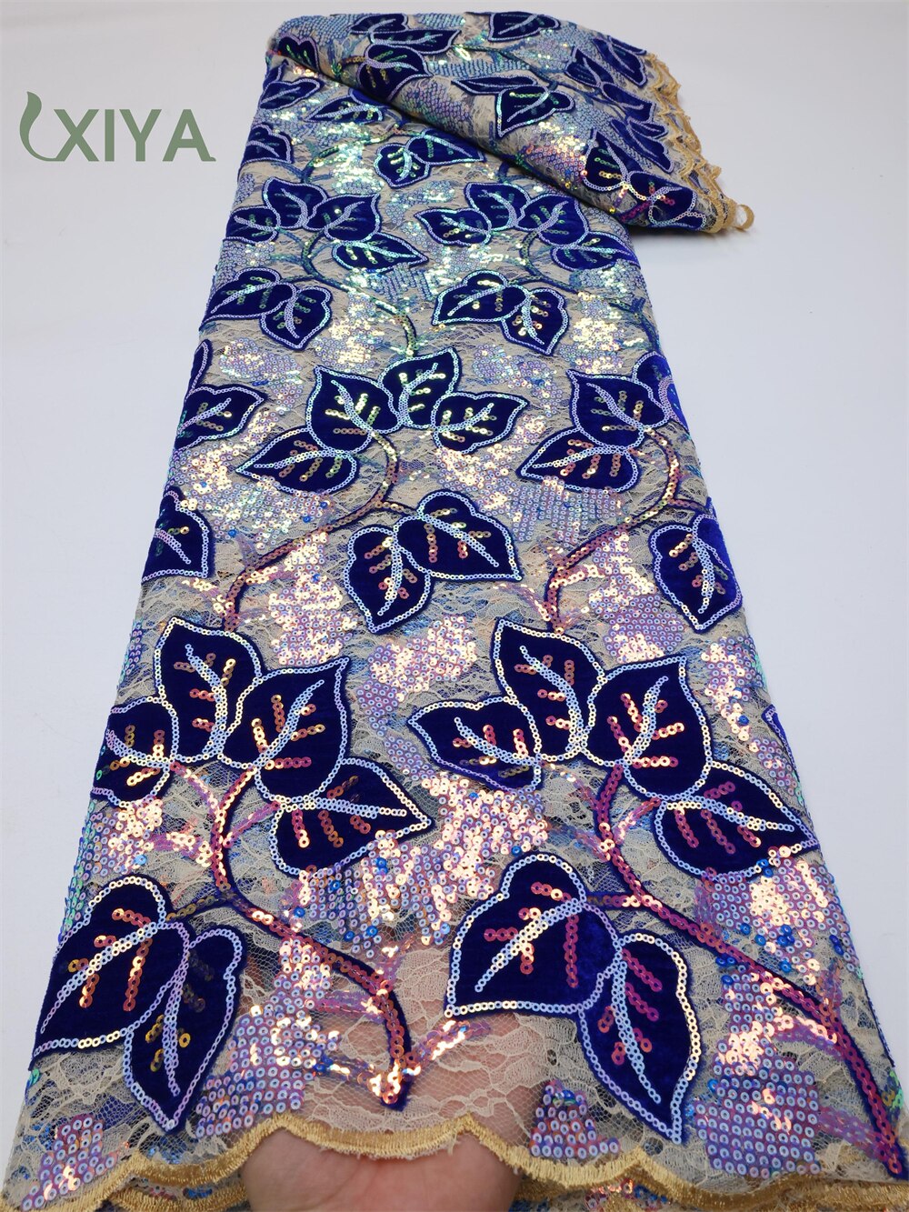 XIYA African Velvet Sequins Lace Fabric 5 Yards 2022 High Quality Soft French Tulle Nigerian Wedding Asoebi Women Dress LY749-4
