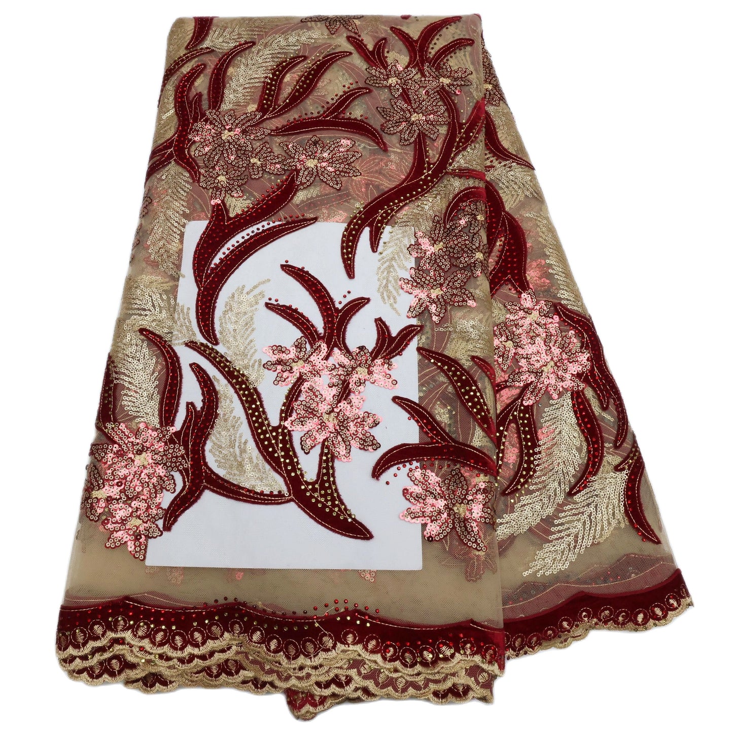 French Velvet Lace Fabric With Stones 5 Yards