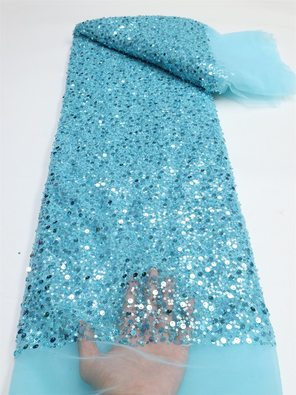 Baby Blue Sequins Swiss Lace