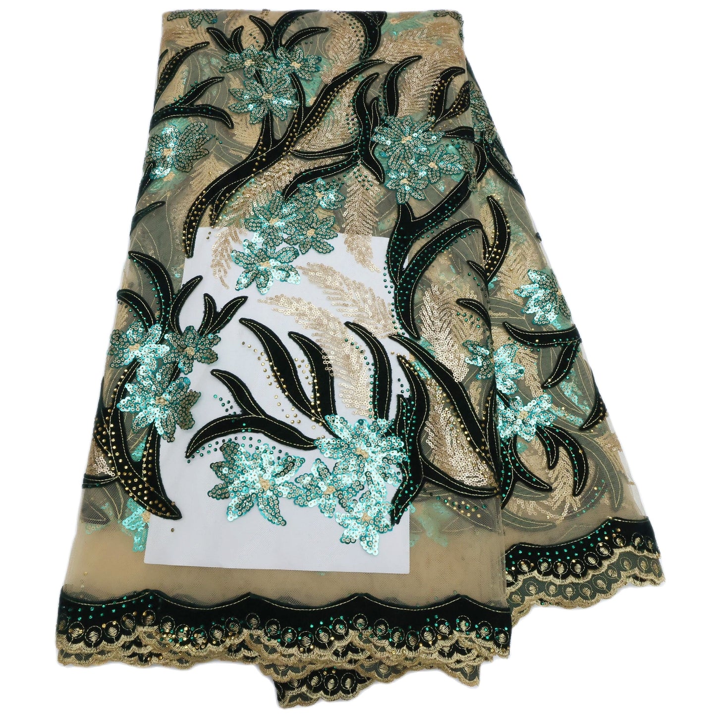 French Velvet Lace Fabric With Stones 5 Yards