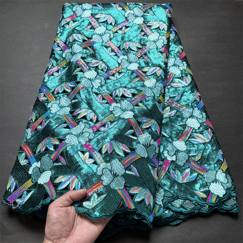 Luxury Handcut Sequence African Lace Fabric Nigerian Wedding Asoebi High Quality Sequins Organza Lace Material zp132