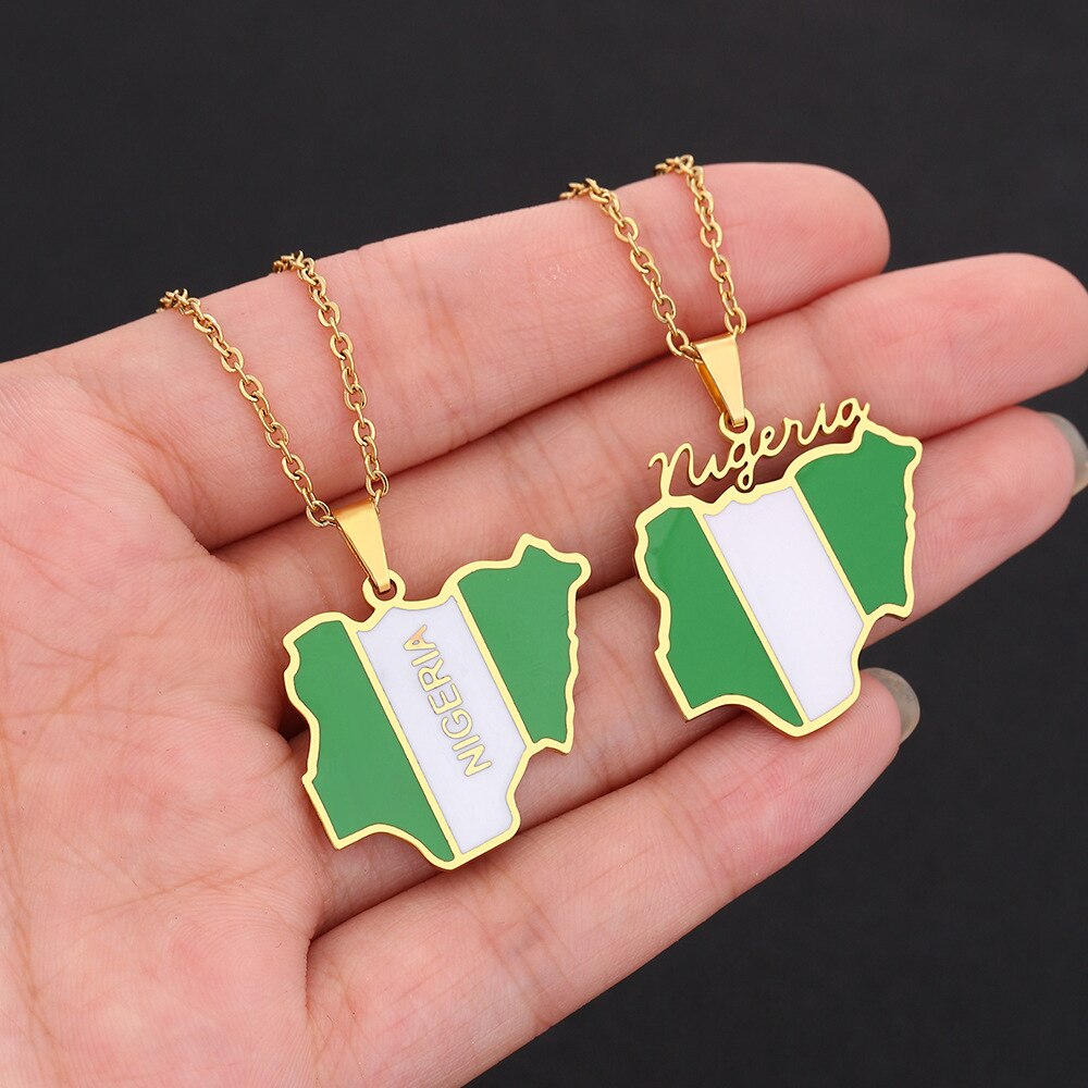 Gold Plated Stainless Steel Nigerian Map Pendant Necklace Unisex