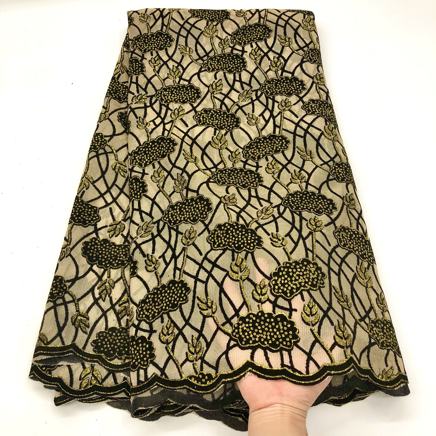 Latest Design Flocking Velvet French Net Lace Fabric High Quality Sequins Embroidery Nigerian Lace Material Asoebi For Wedding