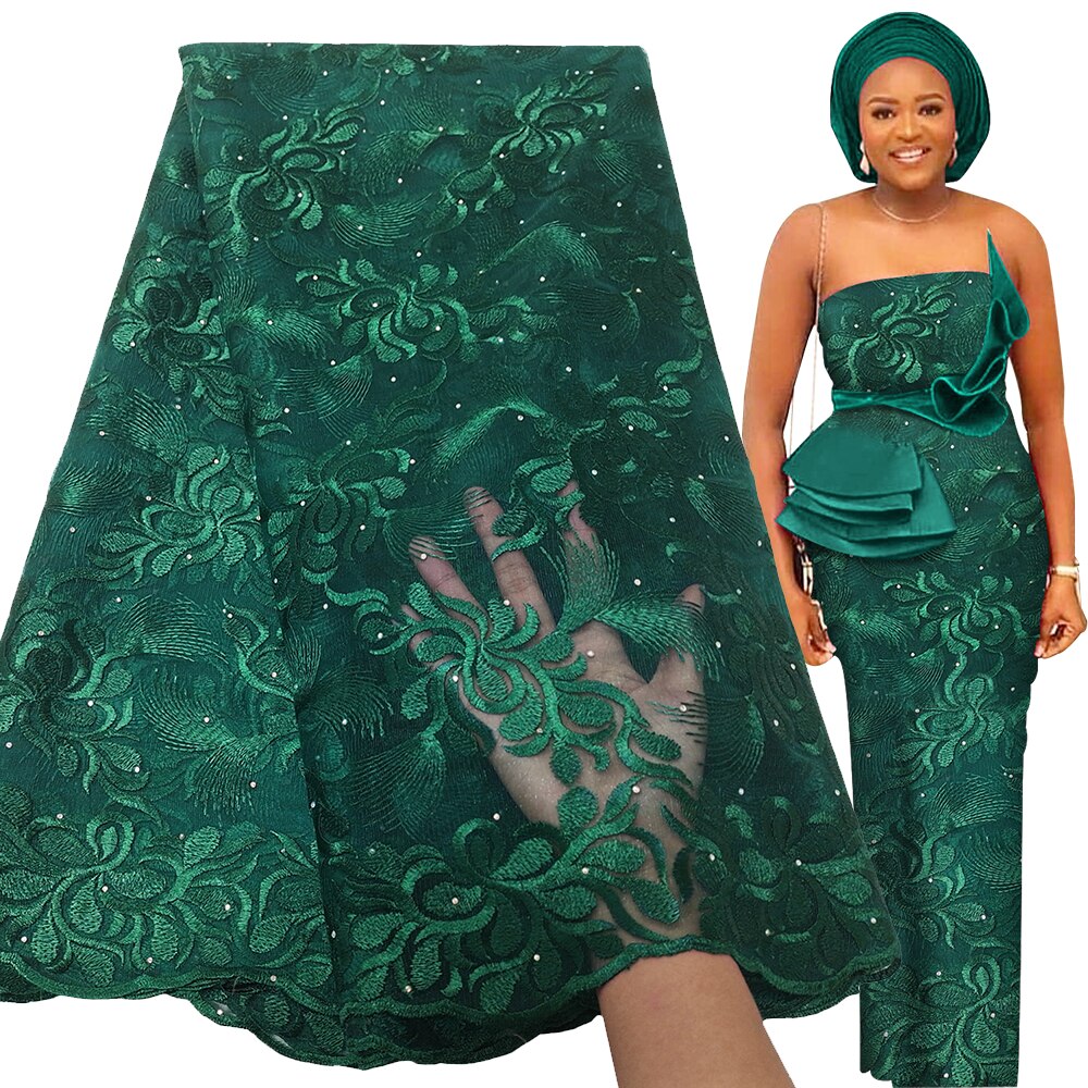Texgate  Latest French Tulle Lace Fabric High Quality Embroidery Beaded African Lace Fabric 5 Yards For Nigerian Wedding Asoebi