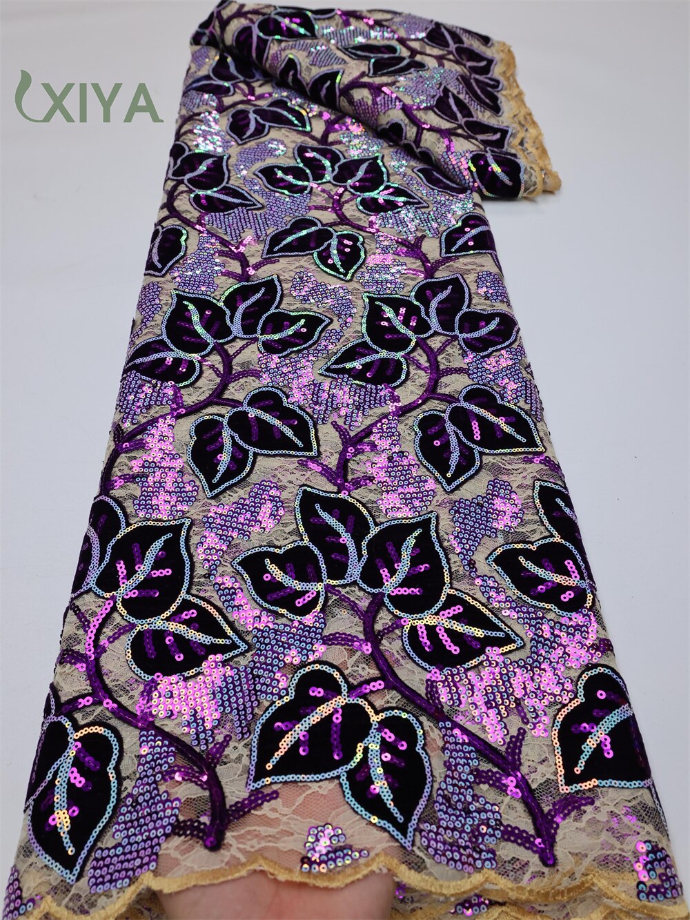 XIYA African Velvet Sequins Lace Fabric 5 Yards 2022 High Quality Soft French Tulle Nigerian Wedding Asoebi Women Dress LY749-4