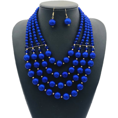 Multi Layer Beads Statement Women Necklace Earrings Sets Handmade Bohemian Bridal Wedding Party Accessories African Jewelry Bibs