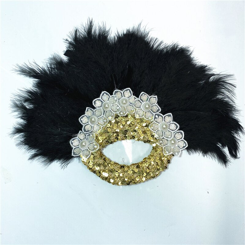 Turkey Feather Fan With Sequins
