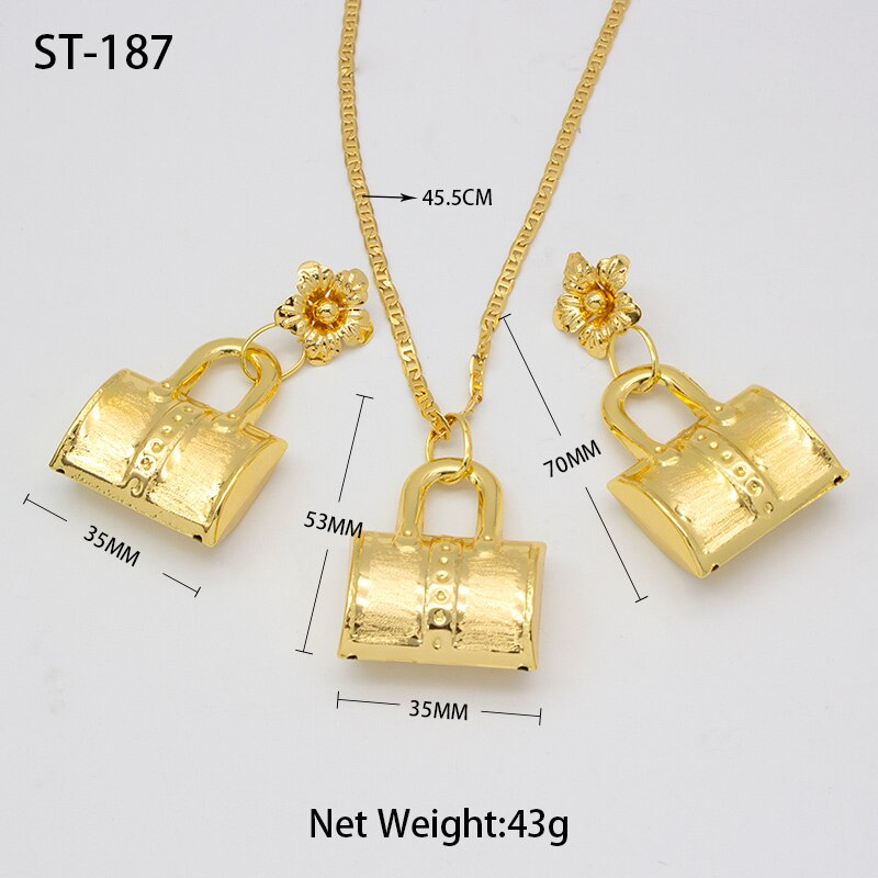 Dubai Gold Plated Jewelry Set Bag Pattern Drop Earrings Necklace Pendant Sets