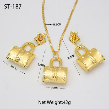 Dubai Gold Plated Jewelry Set Bag Pattern Drop Earrings Necklace Pendant Sets