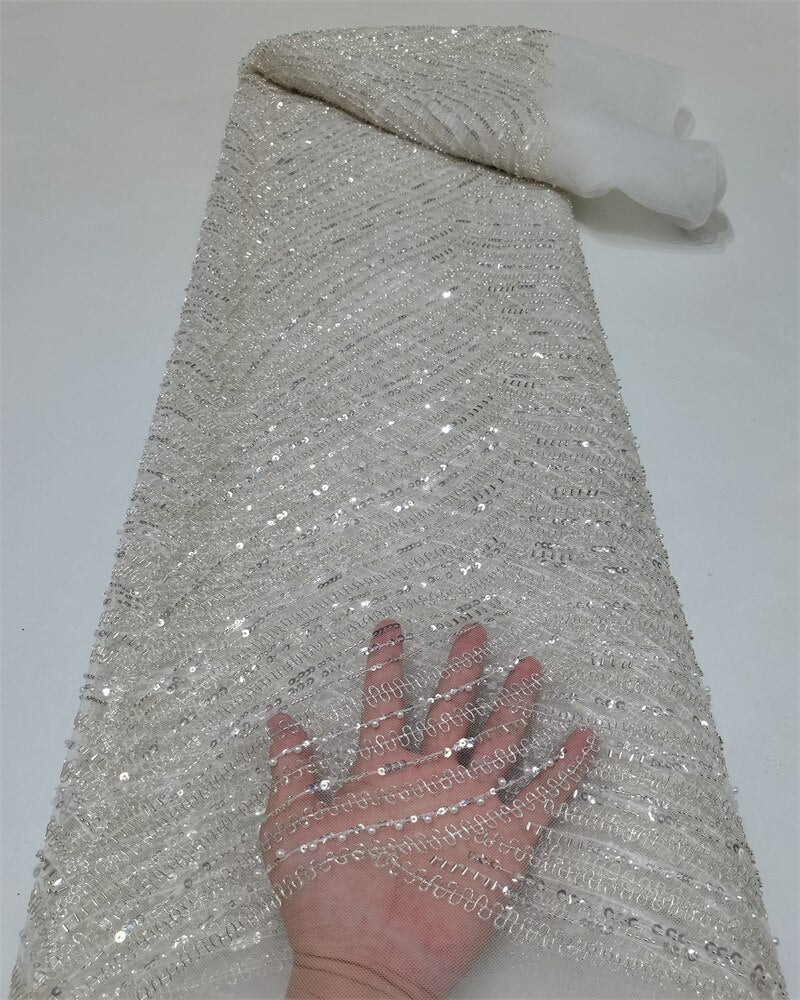 Madison Luxury Sequence African Lace Fabric 5 Yards 2022 High Quality French Tulle Sequins Nigerian Asoebi Wedding Fabric