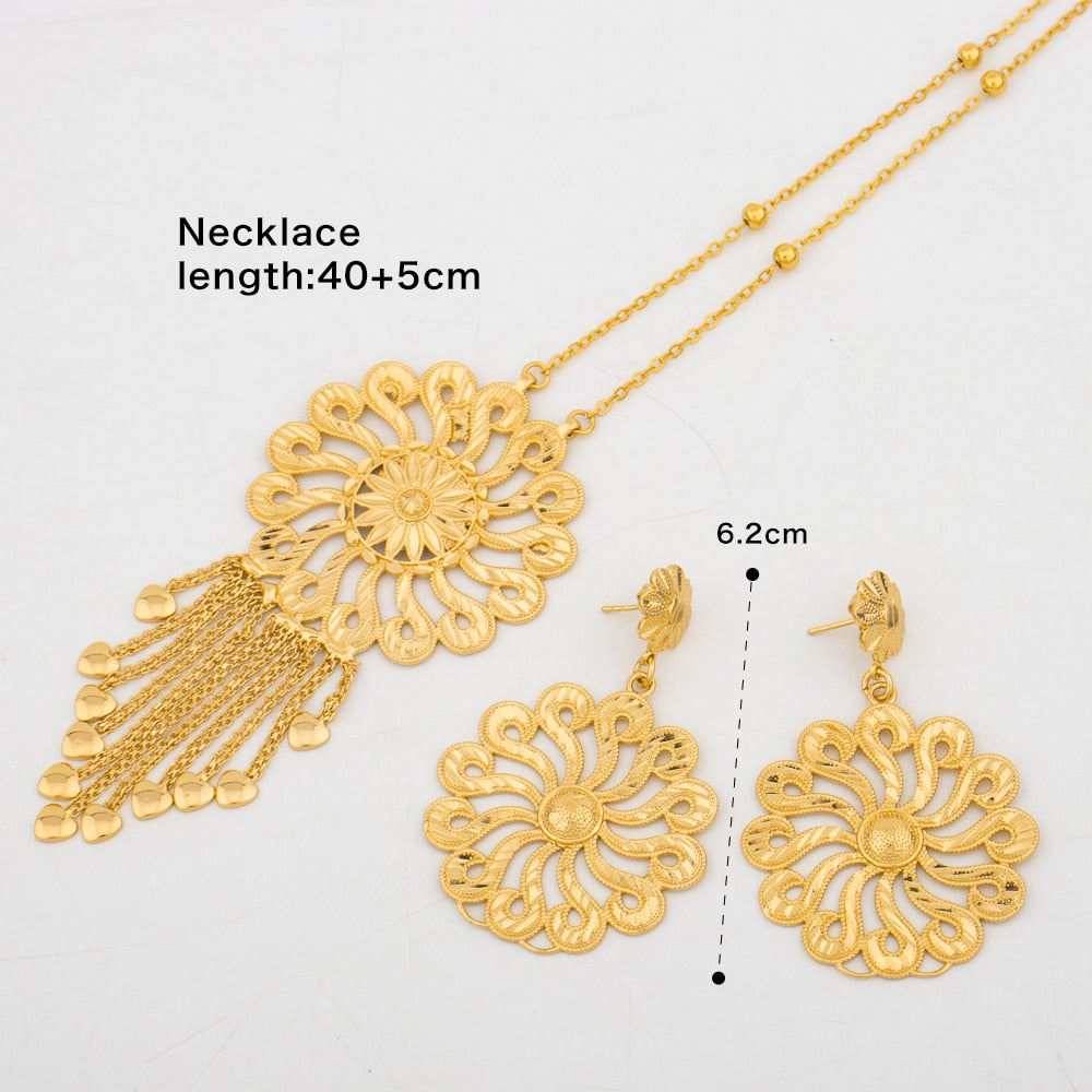 Ethiopian African Jewelry Set for Women Round Necklace Earrings Luxury Chain 18K Gold Plated Nigerian Dubai Fashon Jewelry Gift