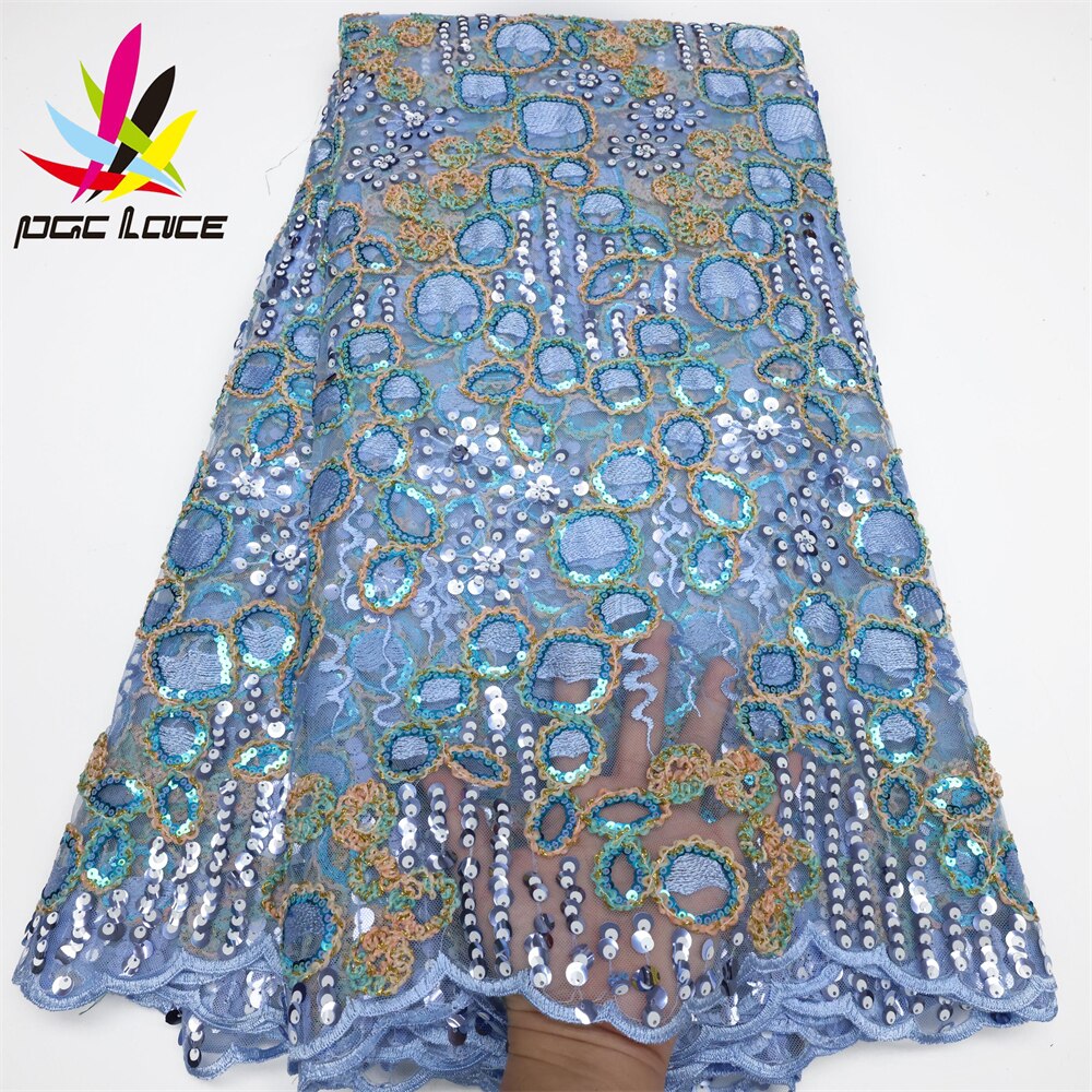 PGC Embroidery African Sequins Lace Fabric 5 Yards 2022 High Quality Nigerian Wedding Asoebi French Tulle Lace Material LY506-2