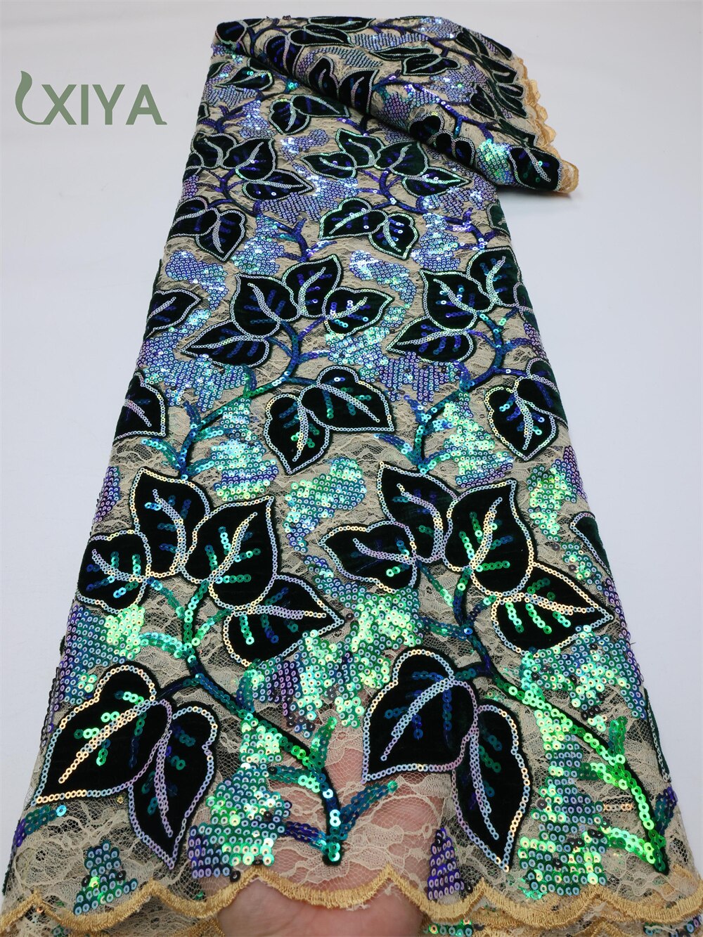 XIYA African Velvet Sequins Lace Fabric 5 Yards 2022 High Quality Soft French Tulle Nigerian Wedding Asoebi Women Dress LY749-4